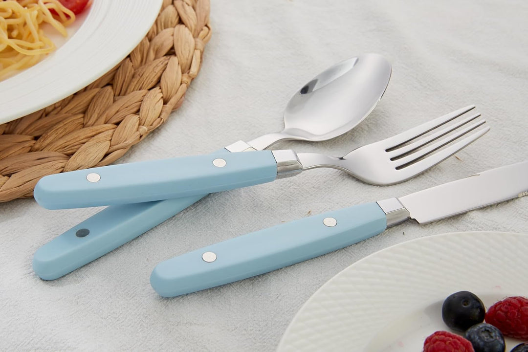 ANNOVA Retro/Rivet Buntes Edelstahl-Geschirr Küchenbesteck-Set, enthält Tischmesser, Gabeln, Löffel,