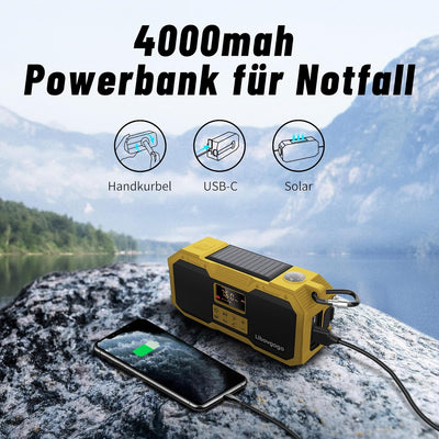 Auto-Scan FM/AM Kurbelradio mit Handyladefuntion Solarladegerät,10W IPX5 Spritzschutz Bluetooth-Laut