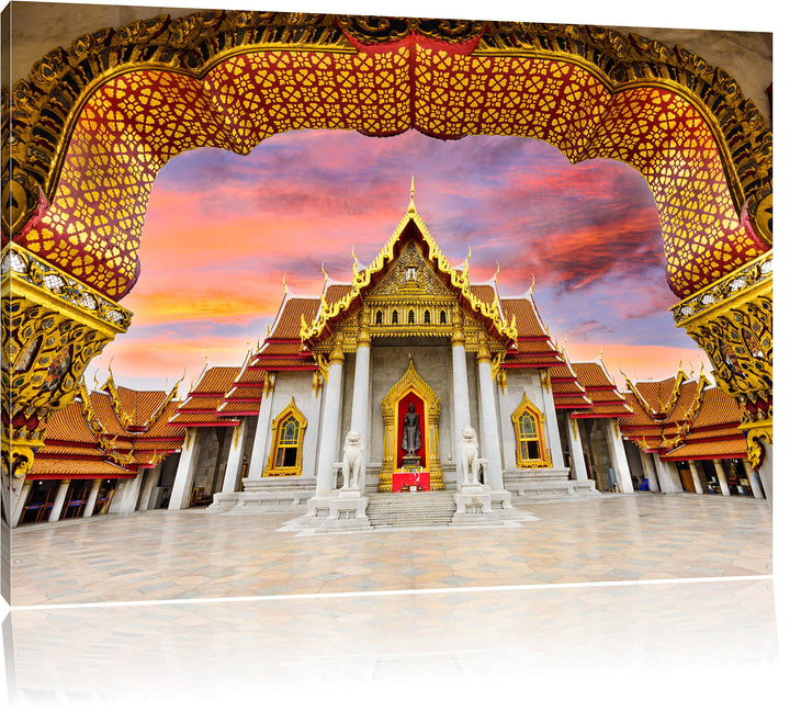 Marmortempel von Bangkok, Format: 100x70 auf Leinwand, XXL riesige Bilder fertig gerahmt mit Keilrah