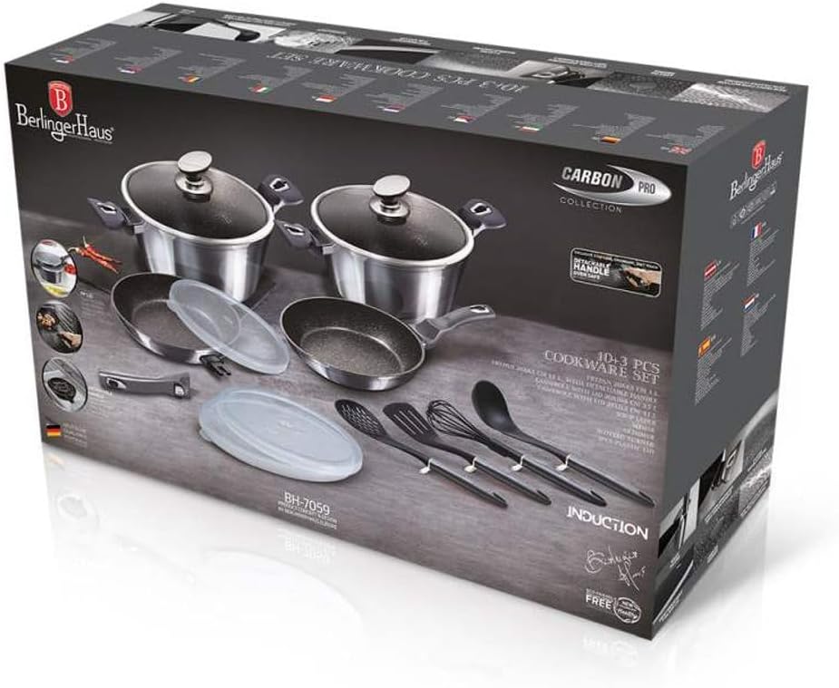 Berlinger Haus - BH/7059-13 PCs Küchenbatterie mit abnehmbarem Griff, Metallic Line Carbon Pro Editi