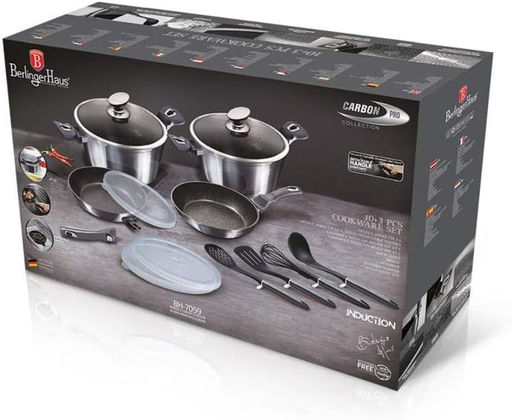 Berlinger Haus - BH/7059-13 PCs Küchenbatterie mit abnehmbarem Griff, Metallic Line Carbon Pro Editi
