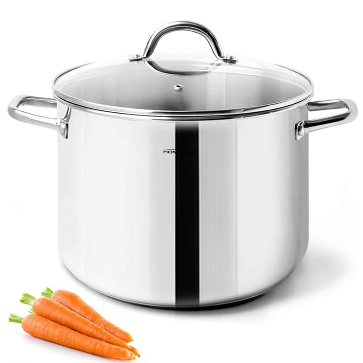 HOMICHEF Suppentopf 24,5 cm 7,6 Liter mit Deckel Nickelfreier Edelstahl - Hochglanzpolierter Suppent
