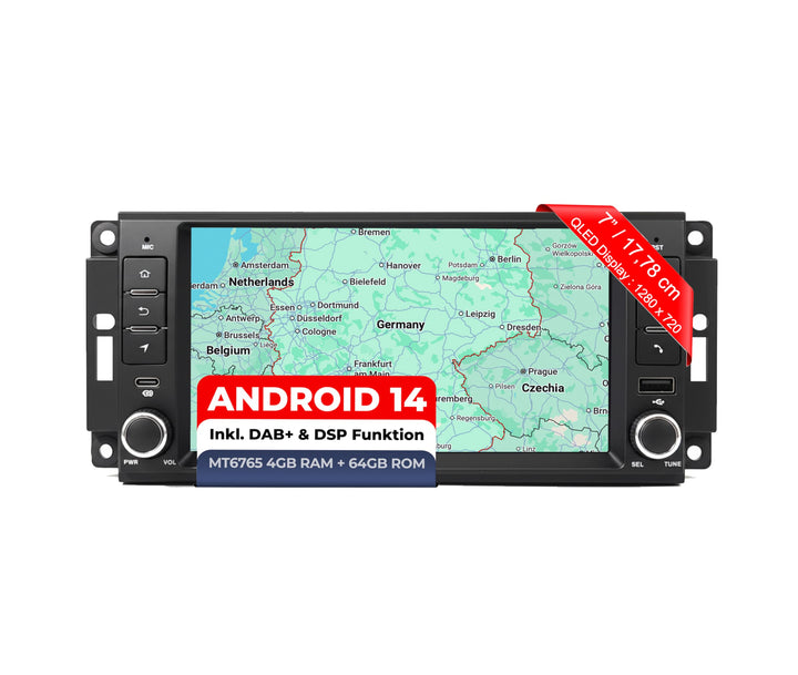 M.I.C. AJ7-L2 Android 14 Autoradio mit Navigation: MediaTek MT6765V, 4GB+64GB, 7 Zoll QLED Display,
