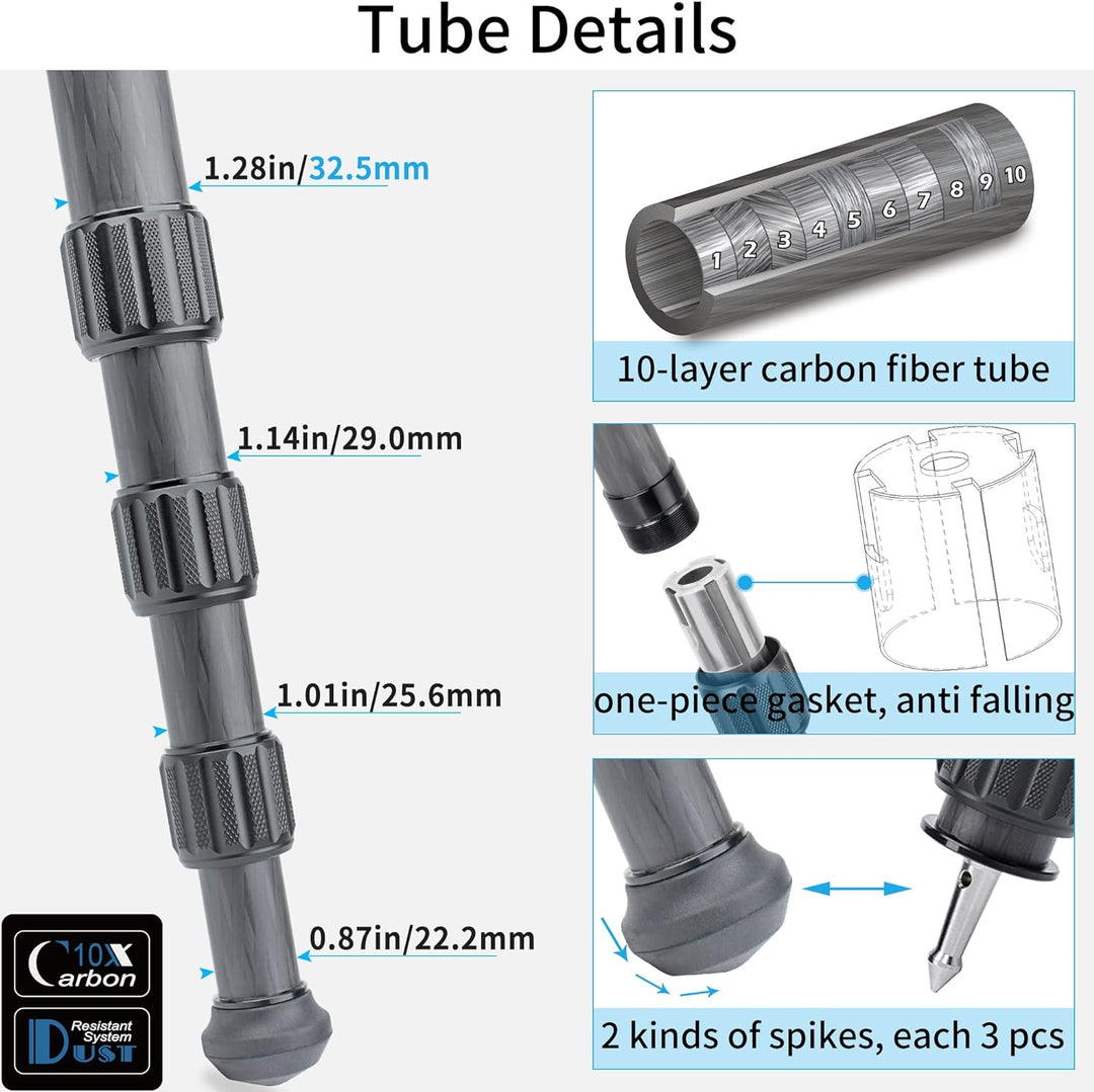 INNOREL LT324CM Kohlefaser-Stativ 146cm/57.5zoll Fachmann Schwerlast Kamerastativ Max Rohr 32mm Max