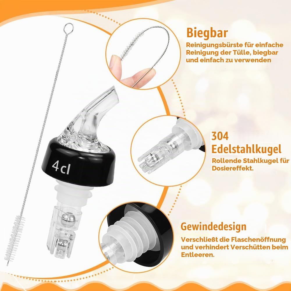 4 Stück Flaschenausgiesser Spirituosen 4cl Dosierer für Flaschen, Ausgiesser für Spirituosen 4cl mit