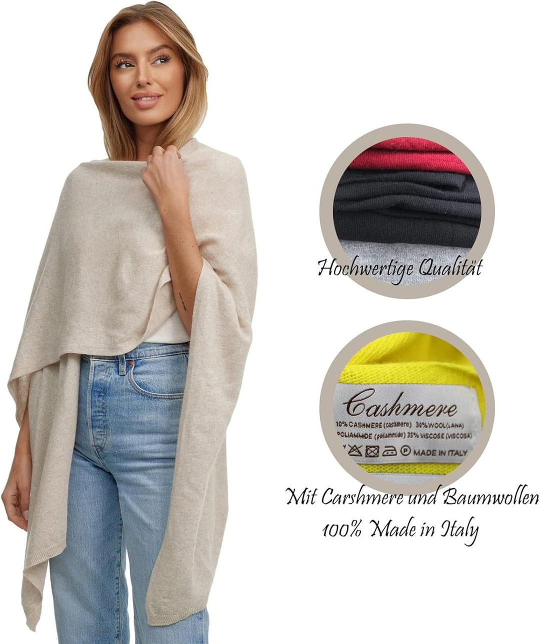 Glamexx24 Damen Poncho Schal Cashmere Feeling Strick Cape Frauen Poncho Cardigan XXL Umhängetuch für