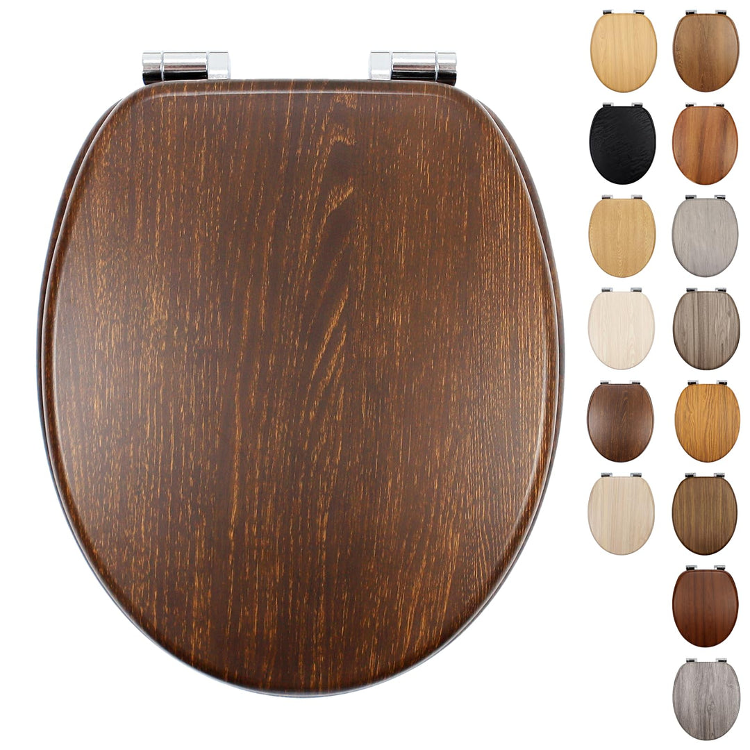 WC-Sitz mit Absenkautomatik, Toilettendeckel aus stabilem MDF-Holzkern, Verstellbare Scharniere aus