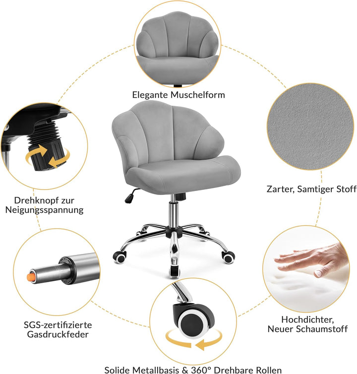 Yaheetech Bürostuhl Ergonomisch Schreibtischstuhl höhenverstellbar Drehstuhl, Bürosessel in Muschelf