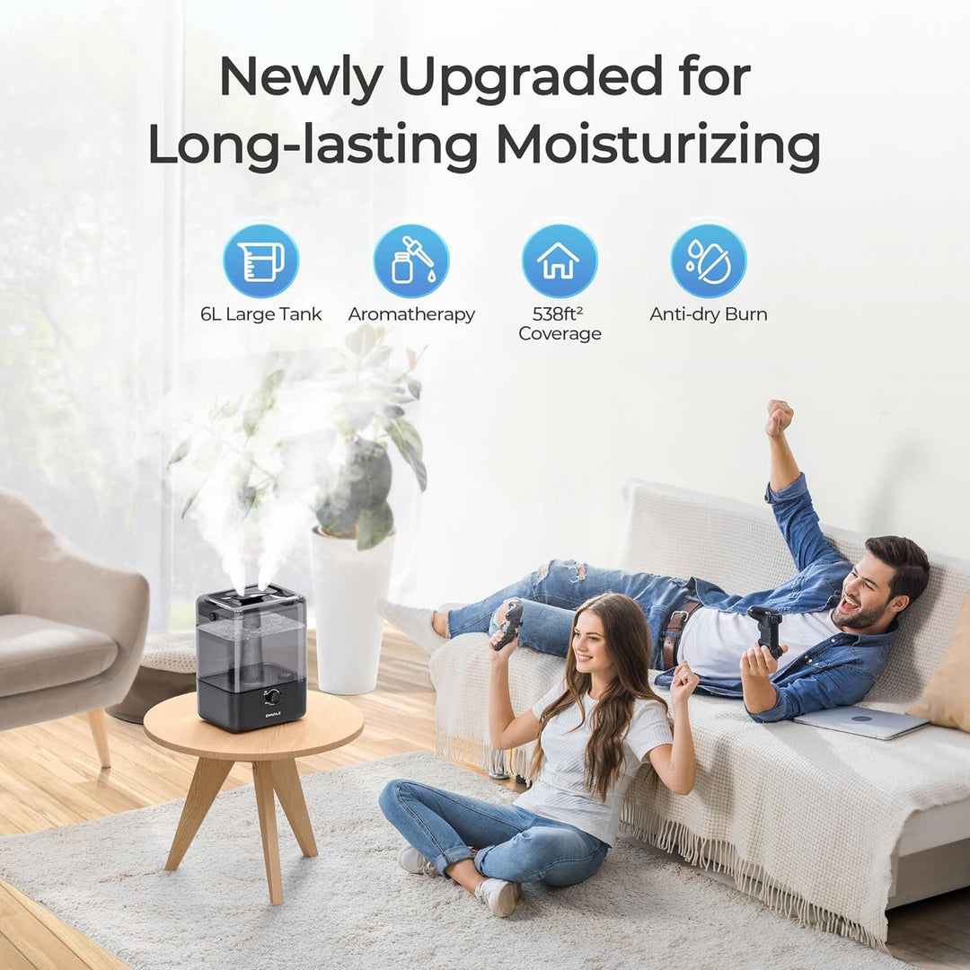 CHIVALZ Top Fill Humidifier for Large Rooms, 6 L, with Night Light, 360° Rotating Nozzle Humidifier,