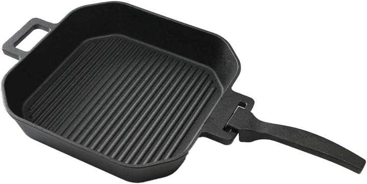 SANTOS Grillpfanne eckig - 29x29cm - Gusseiserne Pfanne mit abnehmbarem Griff - Braten, Grillen - Gu