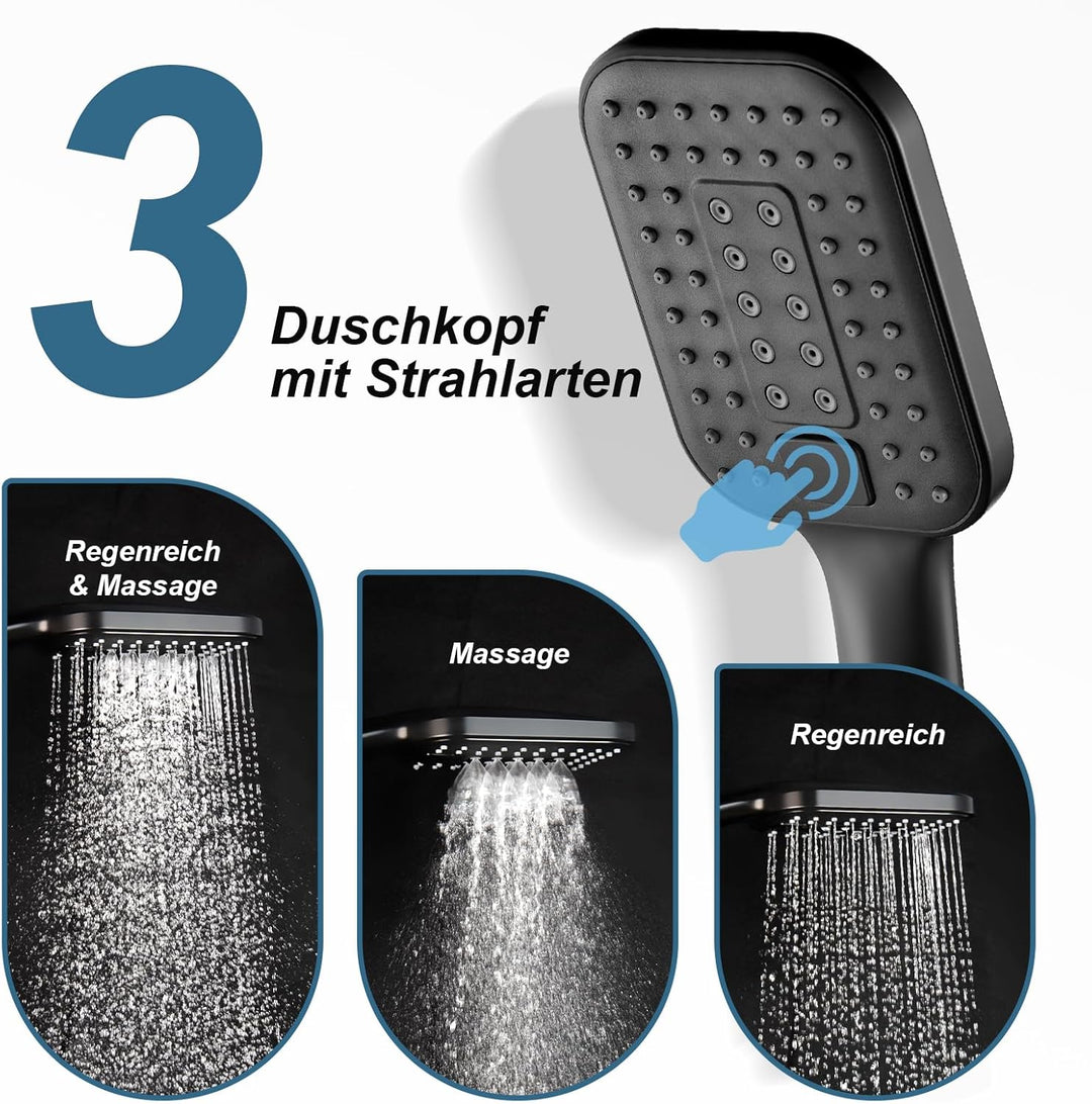OFFO Duschschlauch mit Duschkopf, Wassersparend und Hochdruck, Handbrause mit 3 Strahlarten, Handbra