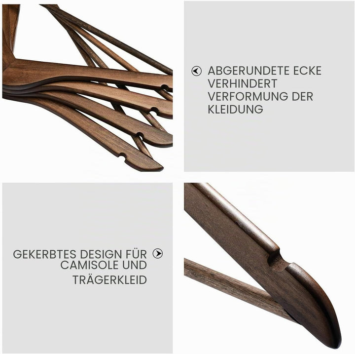 HOUSE DAY 40 Stück Kleiderbügel Holz Walnuss Stabil Kleiderbügel Drehbar Jackenbügel Anzugbügel Brei