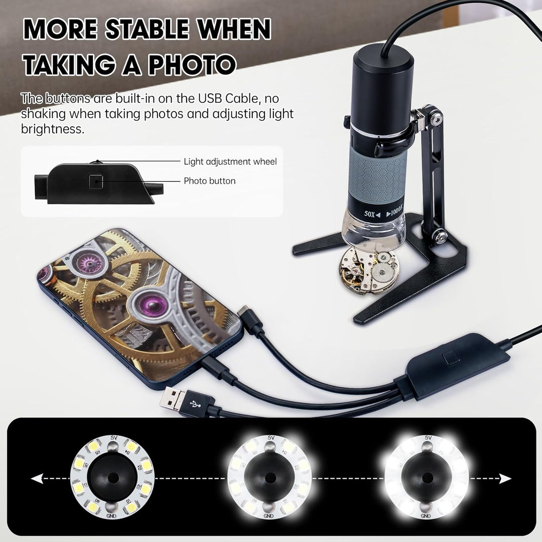 USB-Mikroskop, kompatibel mit iPhone, Android-Handy, Tablet und Windows-Mac-PC, HD 1080P kabelgebund