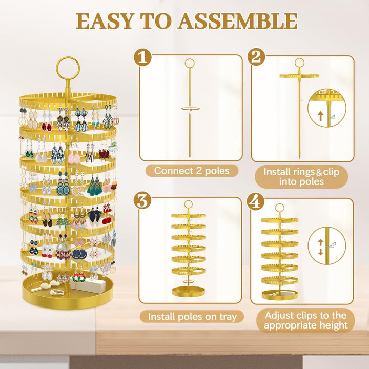 Drehender Ohrring Ständer Halter Organizer Display mit Metalltablett, 6-Stufiger Ladies Verstellbare