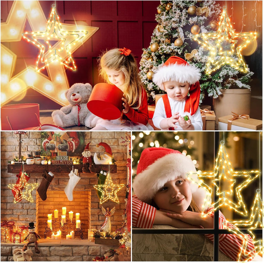 Bigzom LED Sterne Fenster Weihnachtsdeko 75 LED, Drehbar Weihnachtsbeleuchtung Batteriebetriebene mi