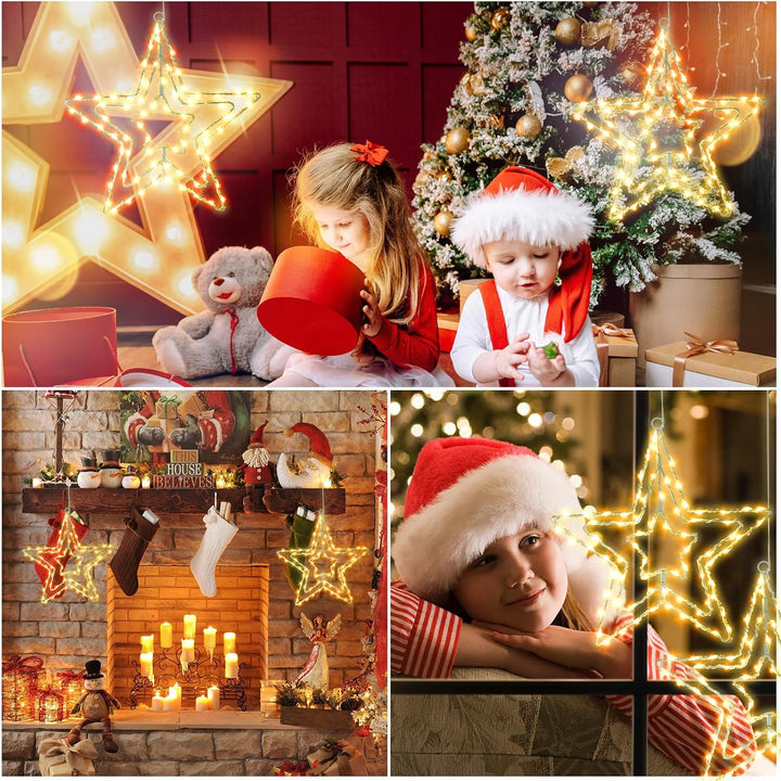 Bigzom LED Sterne Fenster Weihnachtsdeko 75 LED, Drehbar Weihnachtsbeleuchtung Batteriebetriebene mi