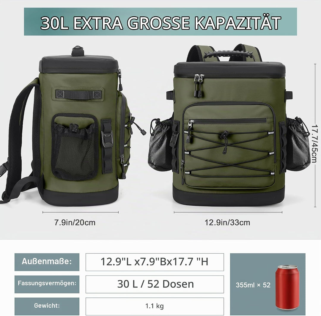 Kühlrucksack, 30L Grosse Thermo Kühltasche Rucksack, Wasserdicht Picknickrucksack Gross für Herren &amp;