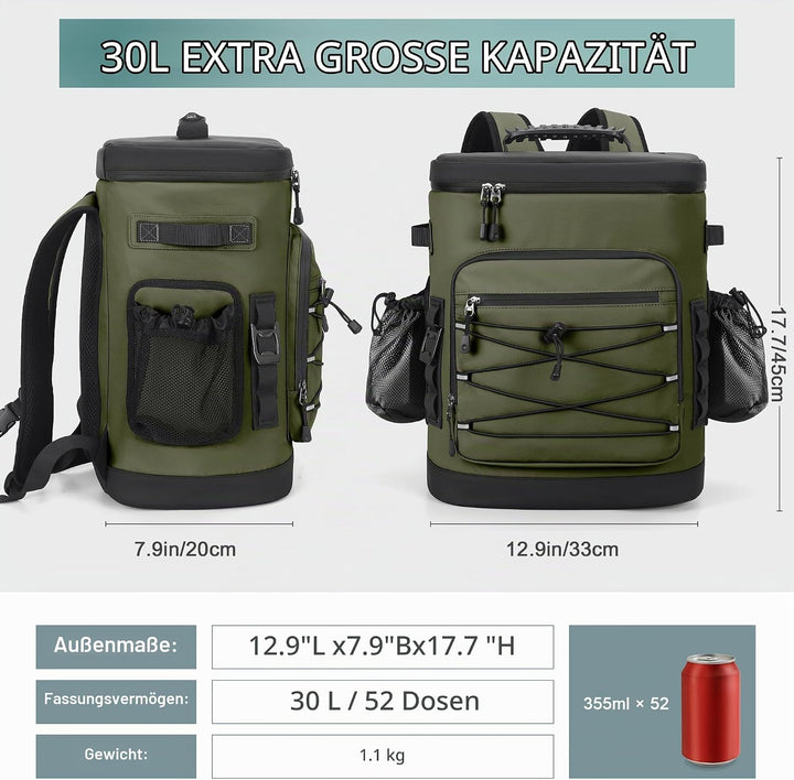 Kühlrucksack, 30L Grosse Thermo Kühltasche Rucksack, Wasserdicht Picknickrucksack Gross für Herren &amp;