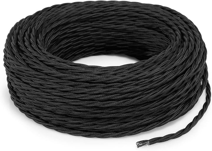 Textilkabel für Lampe, Stoffkabel 3-adrig (3x1,50mm²) - Schwarz. Made in Italy (10 Meter), 10 Meter