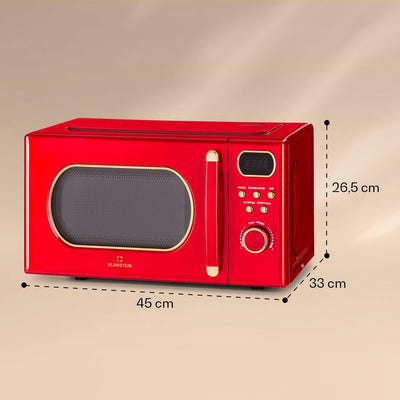 Klarstein Mikrowelle mit Grill, 800 Watt Mikrowelle Klein, 3-in-1Edelstahl-Mikrowelle Rot, Kleine 20