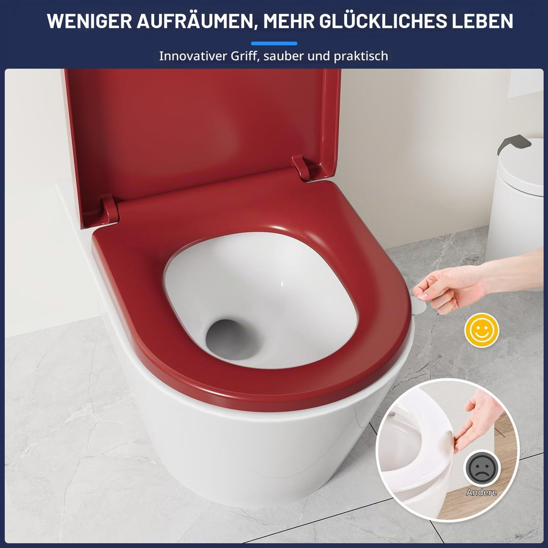 YEAUPE PRO Toilettendeckel mit Absenkautomatik D-Form [KURZ],WC Sitz mit Puller Lid,Toilettensitz mi