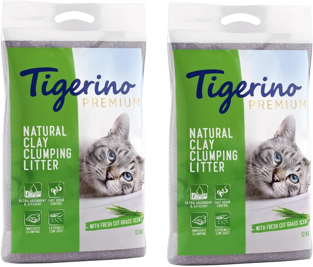 Tigerino Premium Katzenstreu | Fresh Cut Grass | Doppelpack | 2x12kg