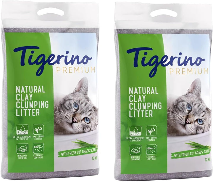 Tigerino Premium Katzenstreu | Fresh Cut Grass | Doppelpack | 2x12kg