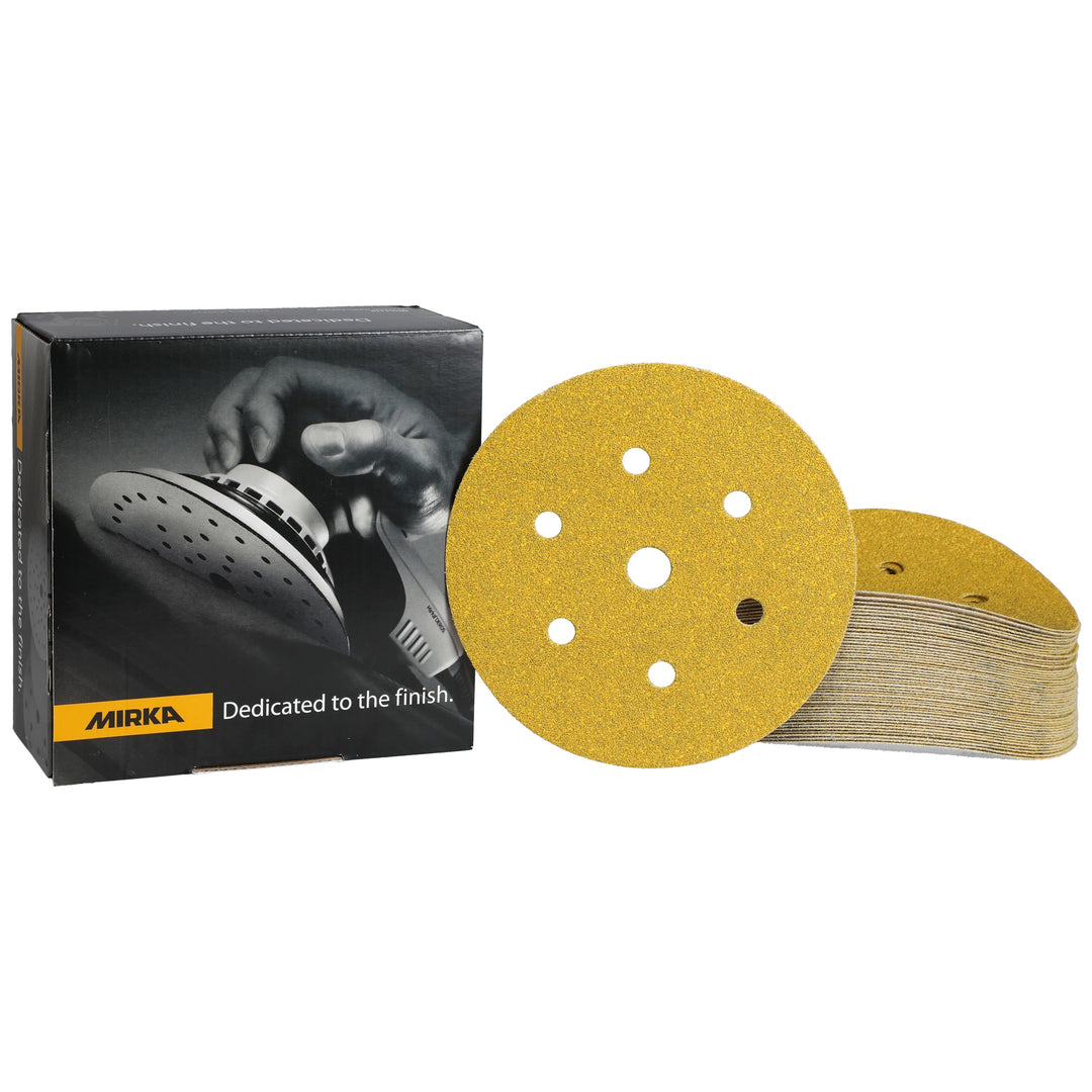Mirka Gold Universal-Schleifpapier Ø 150mm Klett 7-Loch, Korn P60, 50 Stk / Zum Schleifen von Gips,