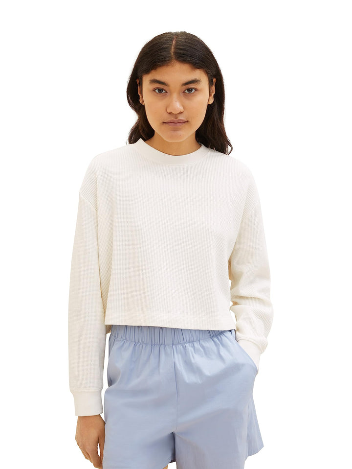 TOM TAILOR Denim Damen Cropped Basic Sweatshirt L 10348-gardenia White, L 10348-gardenia White