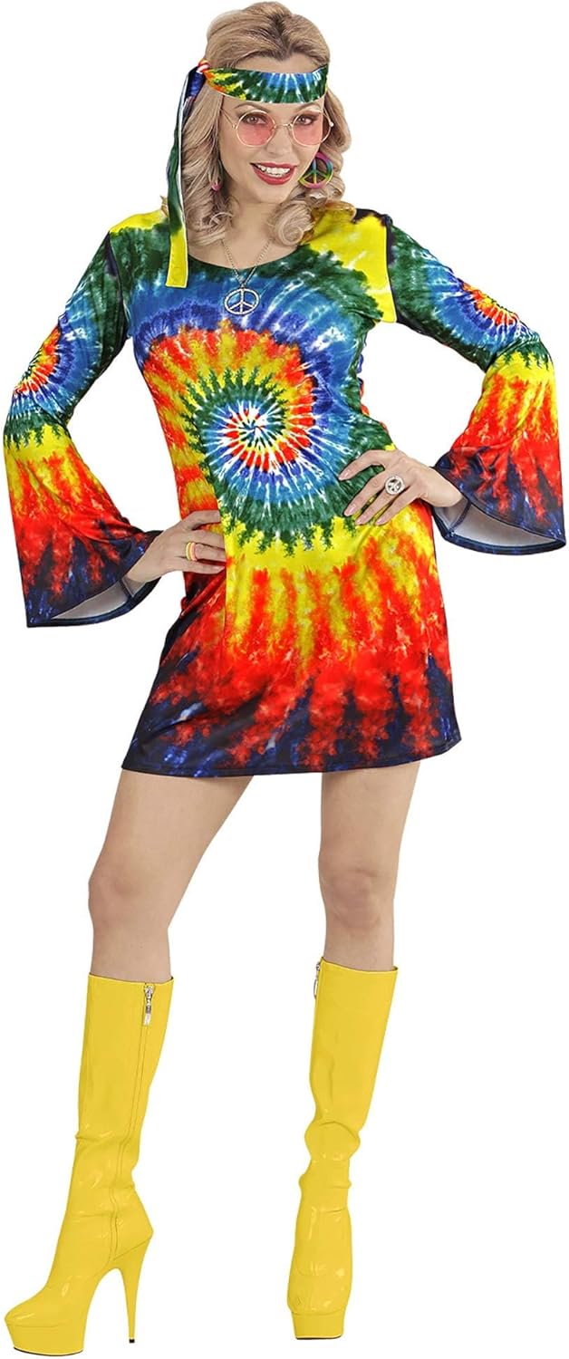 W WIDMANN MILANO Party Fashion - Kostüm psychedelic Hippie Girl, Kleid, Stirnband, Reggae, 60er Jahr