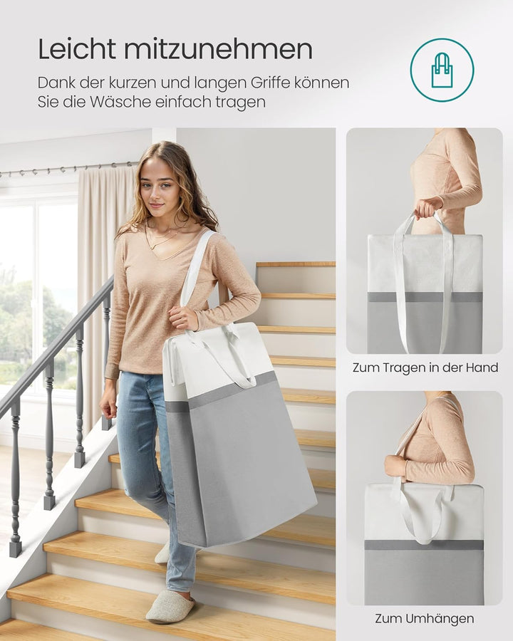 SONGMICS Wäschekorb 2er Set, 75 L Wäschesammler faltbar, mit kurzen und langen Griffen, leicht zu tr