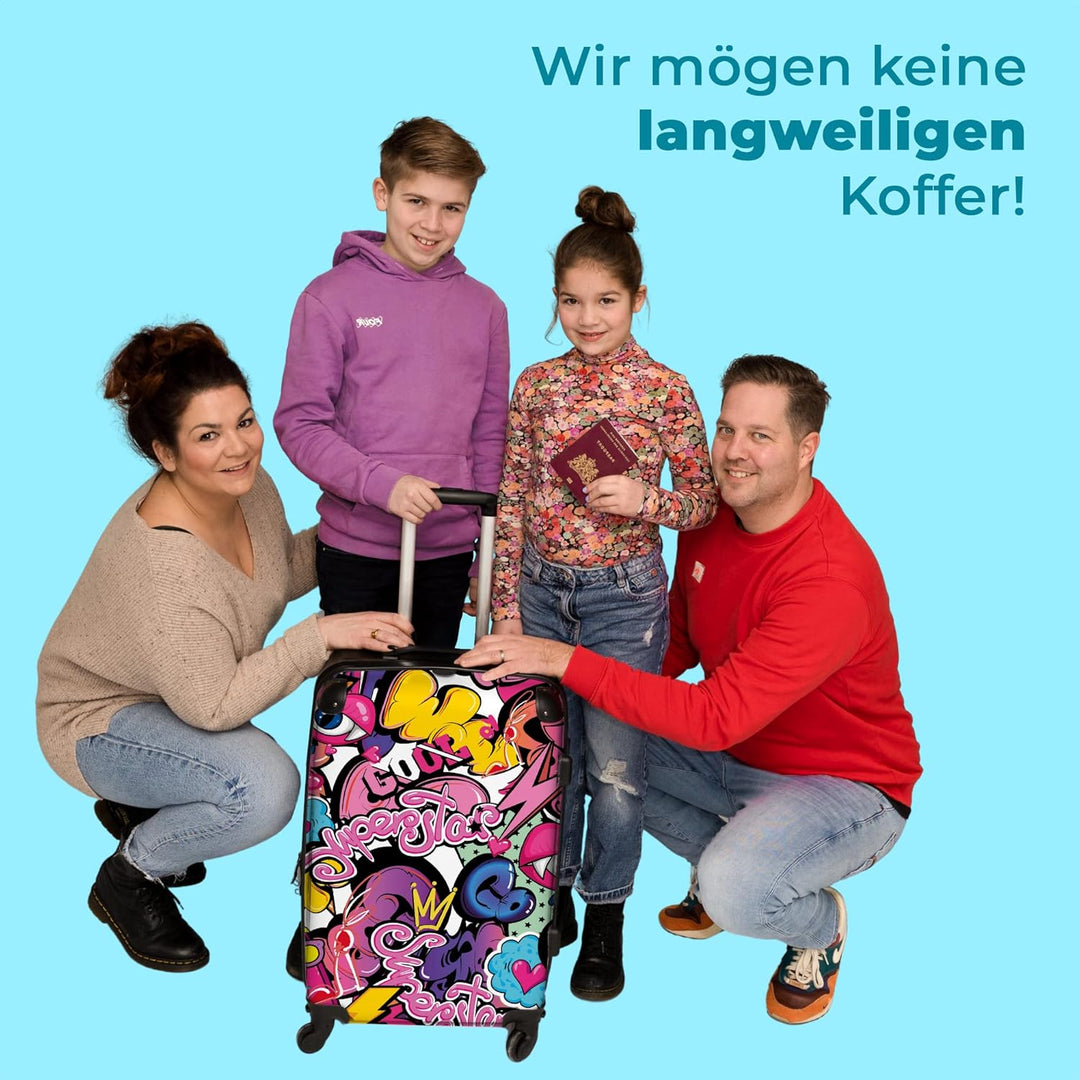 Koffer gross Trolley Rollkoffer Reisekoffer mit 4 Rollen Fotokoffer - Design - Superstar - Cool - Mu