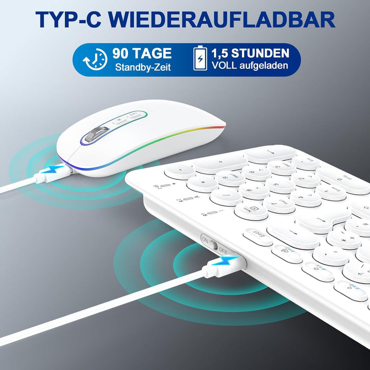 PINKCAT Bluetooth Tastatur Maus Set kabellos, Wiederaufladbare Dualmodus (Bluetooth 5.1+2.4G) Kabell