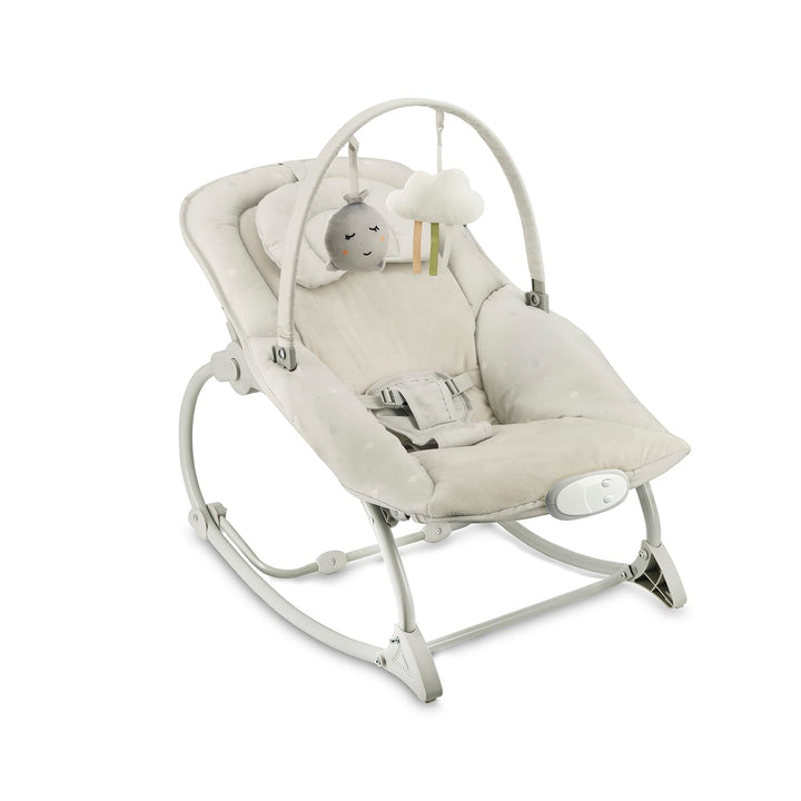 MoMi Babywippe LAPIS für Babys bis 12 kg, Batteriebetrieb, 3-Punkt-Sicherheitsgurt, Bügel und 2 Spie