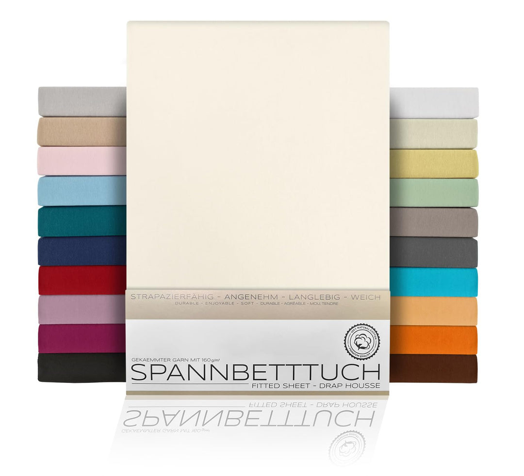 BEAUTEX Spannbetttuch Bettlaken aus Baumwolle, Premium Jersey Stoff 160g/m², Grösse und Farbe wählba