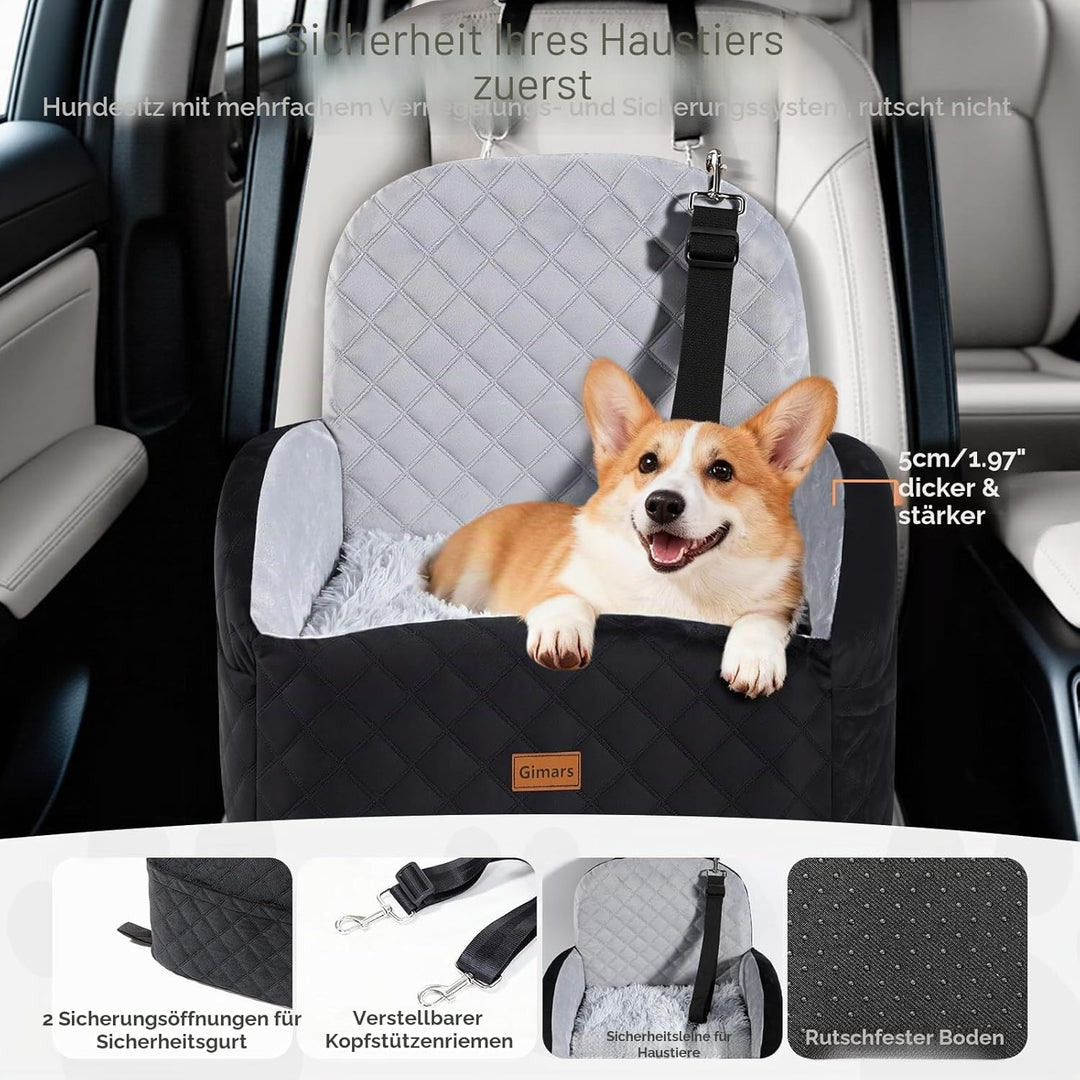 Gimars Wende-Hunde Autositz Mit Lang-/Kurzplüsch Sitzkissen Für Kleine/Mittlere Hunde Bis 16kg, Abne