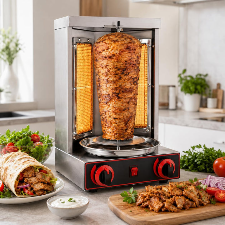 Gas Döner Machine, Gas-Rotationsgrill mit 2 Brennern, Grossvolumiger für Zuhause, 3000W 220V LPG gew