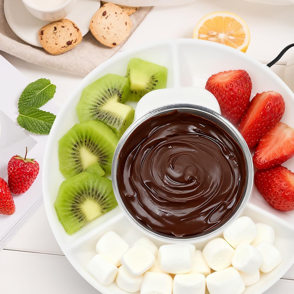 Schokoladen Fondue Set, 260ml Elektrisches Schokoladen mit 2 Temperaturstufen, Abnehmbare Servierpla