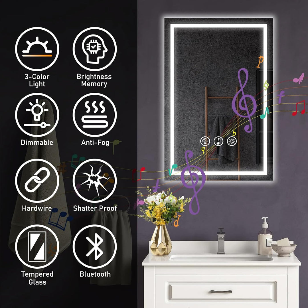 Bluetooth Badspiegel mit Beleuchtung LED, 40x60cm Spiegel mit Light, Wandspiegel mit Frontbeleuchtun
