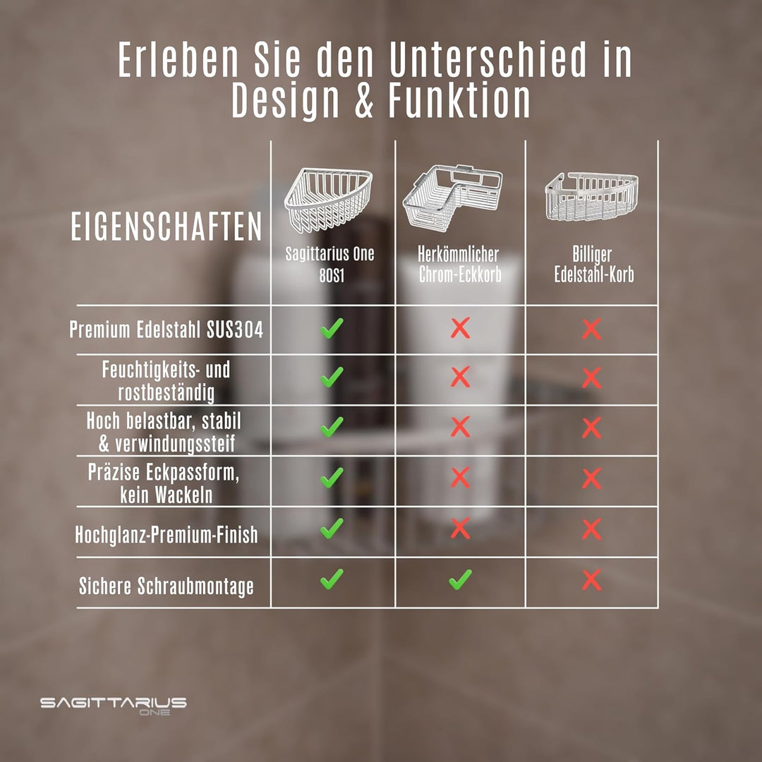 Sagittarius One 80S1 Duschkorb Ecke | Duscheckregal Chrom | Eckregal Dusche | 8cm Tiefer Duschablage