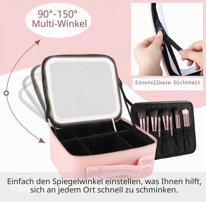 Kosmetiktasche mit LED Beleuchtung Licht, Make up Tasche Koffer Verstauen für Reisen, Kosmetikkoffer