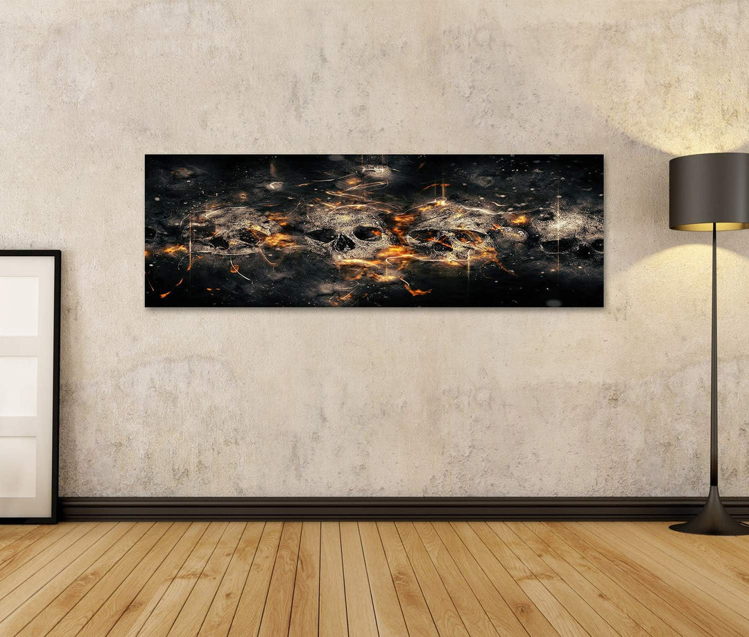 islandburner Bild auf Leinwand Totenkopf Skull Schädel Vor Feuer Hintergrund Bilder Wandbilder Poste
