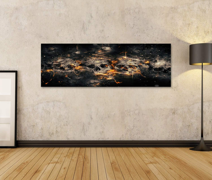 islandburner Bild auf Leinwand Totenkopf Skull Schädel Vor Feuer Hintergrund Bilder Wandbilder Poste