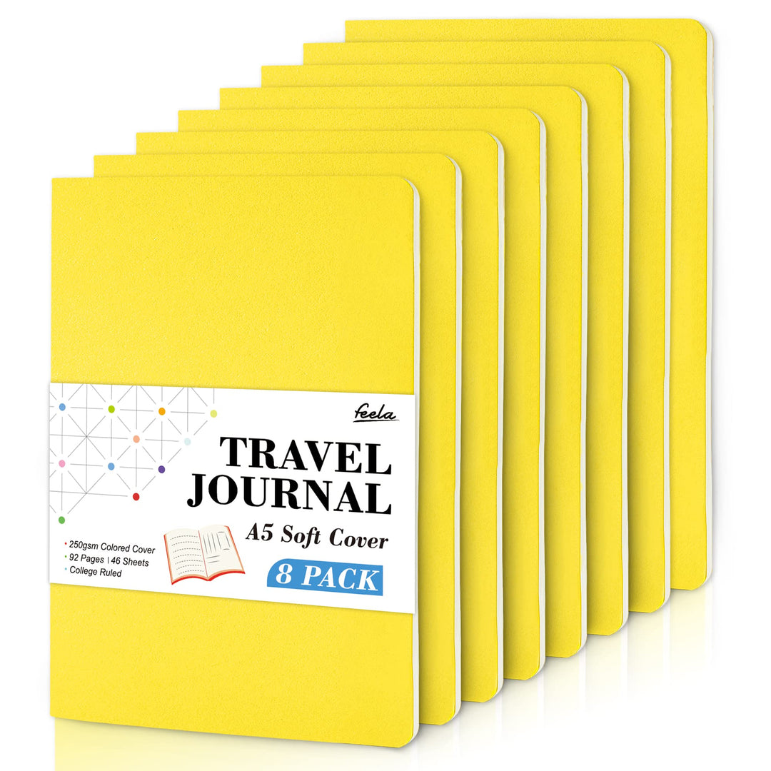 feela Notizbuch A5 Softcover, 8 Stück Notizbuch liniert, Notizheft mit 92 Seiten, 14x21cm, Notizbloc