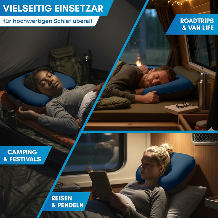 NORDMUT® Campingkissen aufblasbar [SoftSleep+] Komfortables Kissen Ultraleicht mit kleinem Packmass