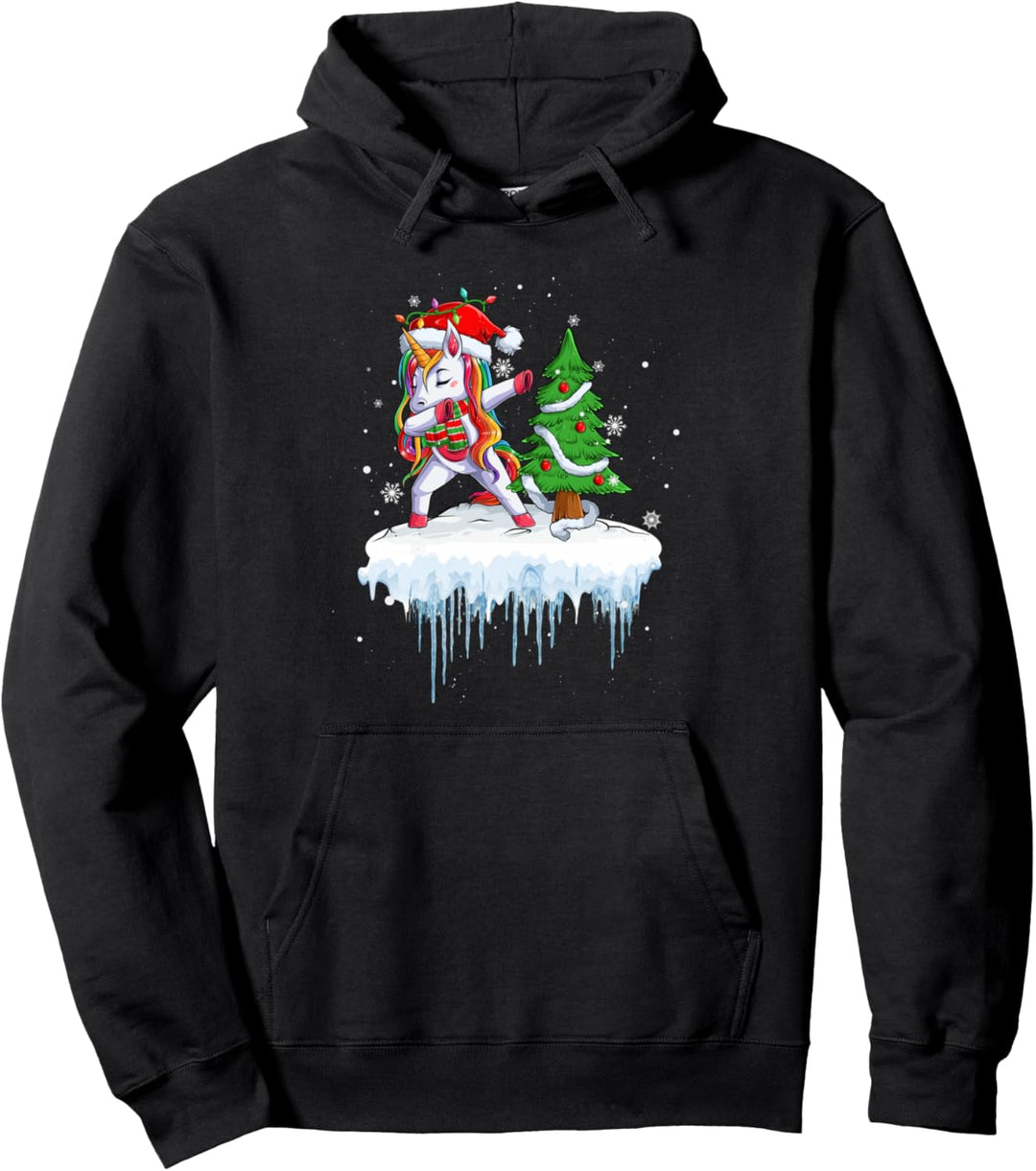 XMas Schnee Winter Weihnachten Lichterkette Einhorn Dab Pullover Hoodie