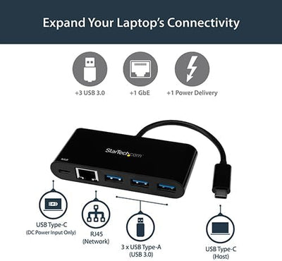 StarTech.com USB-C auf Ethernet Adapter mit 3 Port USB 3.0 Hub und Stromversorgung - USB-C GbE Adapt