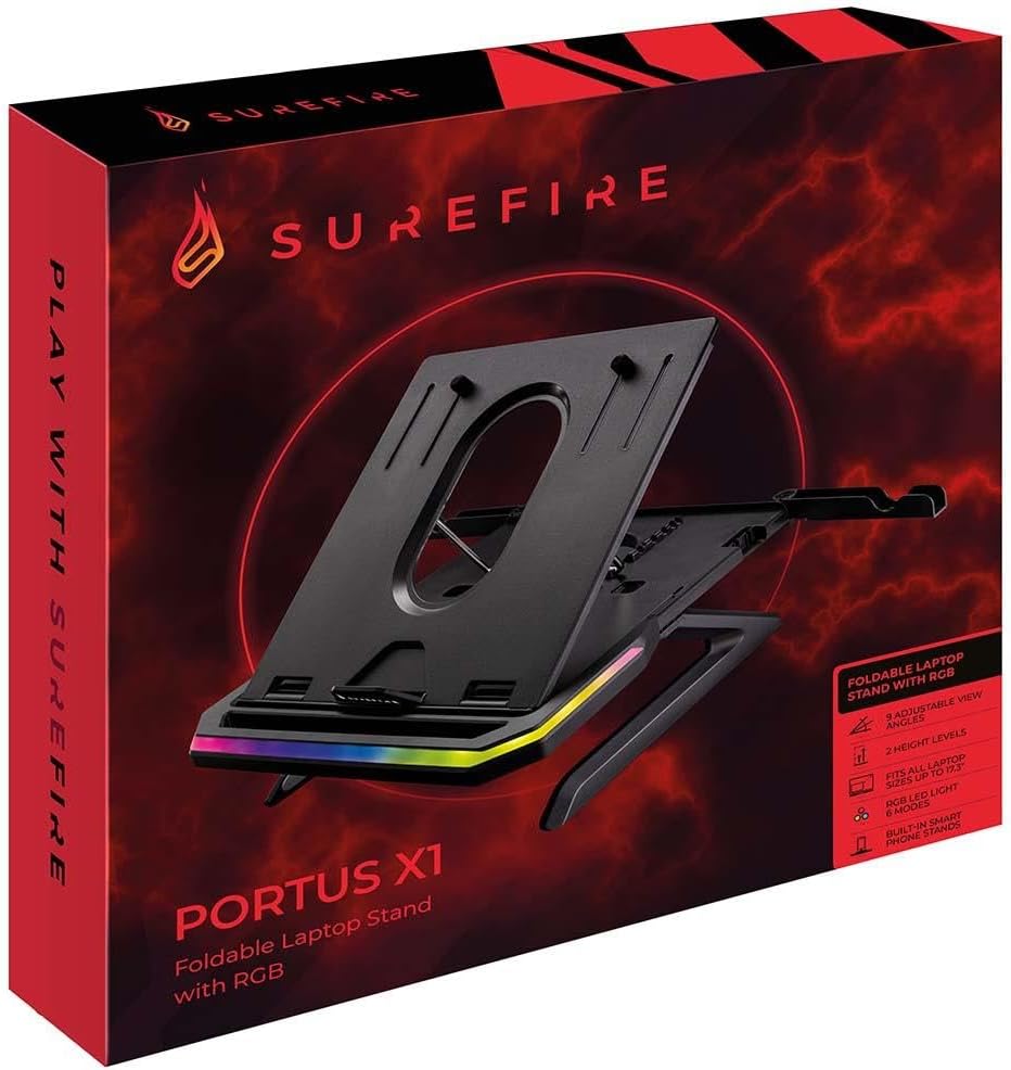SureFire Portus X1 Gaming Laptop-Ständer, Notebook Stand höhenverstellbar mit RGB-Beleuchtung, Halte