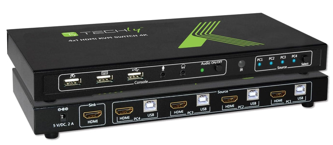 TECHly IDATA-KVM-HDMI4U 4 Port KVM-Umschalter HDMI USB 3840 x 2160 Pixel 4 Porte Schwarz, 4 Porte Sc