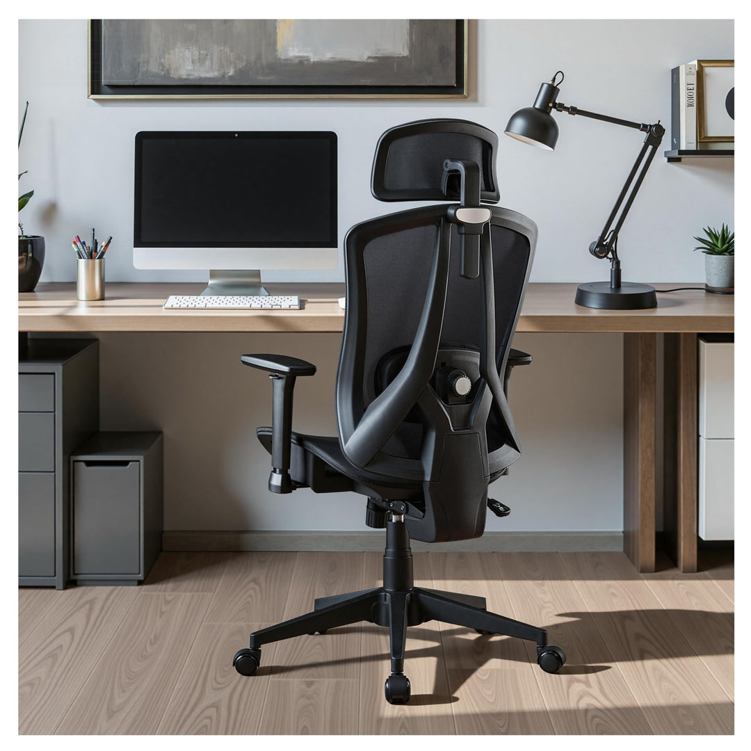 Bürostuhl Ergonomisch mit Verstellbar 3D Armlehne, Kopfstütze und Lendenwirbelstütze, Carbon-Mesh Ga